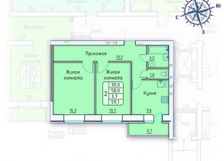 Продажа 2-комнатной квартиры, 59.1 м2, деревня Коневка, Лесная аллея, 3