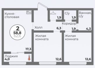 Продаю 2-комнатную квартиру, 58.8 м2, Челябинск, ЖК Ньютон