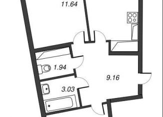Продаю двухкомнатную квартиру, 59.6 м2, Мурино