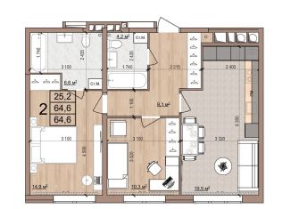Продам двухкомнатную квартиру, 64.6 м2, Рязань