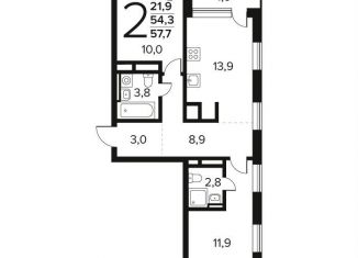 Продается 2-комнатная квартира, 57.7 м2, поселение Десёновское