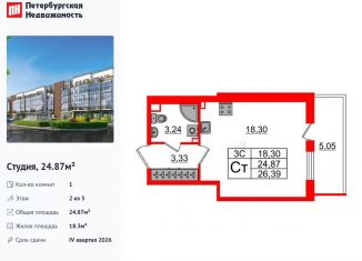 Квартира на продажу студия, 24.9 м2, Санкт-Петербург, Московский район