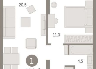 Продается 1-ком. квартира, 44.3 м2, Тюмень