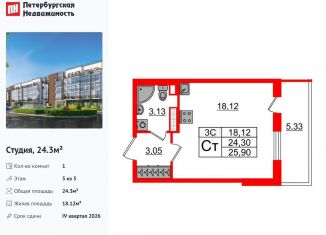 Квартира на продажу студия, 24.3 м2, Санкт-Петербург, Московский район
