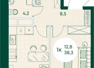 1-комнатная квартира на продажу, 38.3 м2, Адыгея