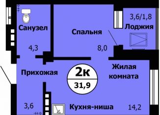 Продам 2-комнатную квартиру, 31.9 м2, Красноярск, Октябрьский район, Лесопарковая улица, 43