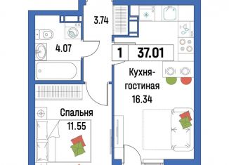 Продаю однокомнатную квартиру, 37 м2, Мурино, ЖК Урбанист