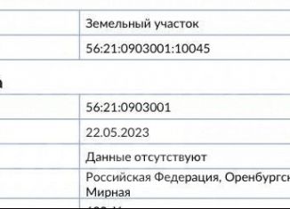 Продам земельный участок, 6 сот., Оренбургская область, Мирная улица, 1068