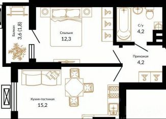 Продается однокомнатная квартира, 37.8 м2, Краснодар, улица Даниила Смоляна, 80, ЖК Южане