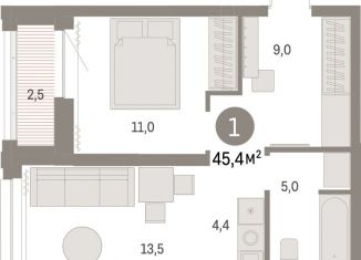 Продам 1-комнатную квартиру, 45.4 м2, Новосибирск, метро Гагаринская