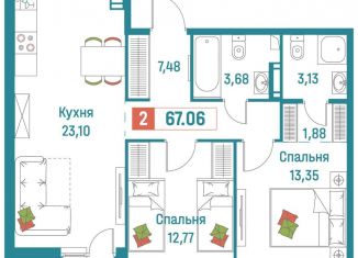 Продается 2-комнатная квартира, 67.1 м2, Мурино