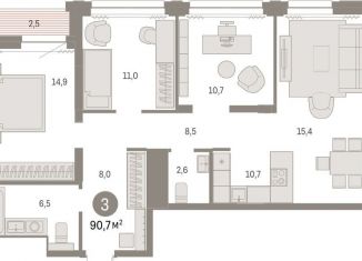 Продам 3-ком. квартиру, 90.7 м2, Новосибирск