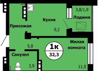 Продам 1-ком. квартиру, 32.3 м2, Красноярск, Октябрьский район, Лесопарковая улица, 43