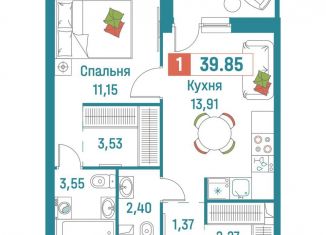 Продажа 1-ком. квартиры, 39.9 м2, Мурино