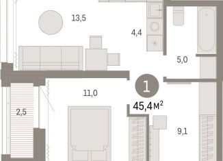 Продам 1-ком. квартиру, 45.4 м2, Новосибирск, метро Гагаринская