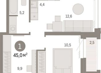 Продажа однокомнатной квартиры, 45 м2, Новосибирск, метро Гагаринская