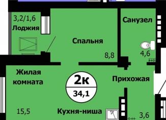 Продаю 2-комнатную квартиру, 34.1 м2, Красноярск, Октябрьский район, Лесопарковая улица, 43