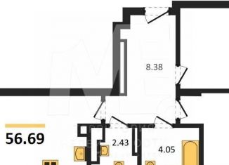 Продается двухкомнатная квартира, 56.7 м2, Калининградская область, Батальная улица, 65Б