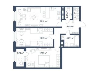 Продается двухкомнатная квартира, 81.1 м2, Санкт-Петербург, муниципальный округ Московская Застава