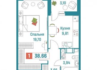 Продаю 1-ком. квартиру, 38.7 м2, Мурино