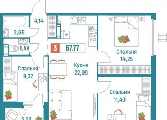 Продаю трехкомнатную квартиру, 67.8 м2, Мурино