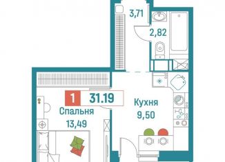 Продается 1-комнатная квартира, 31.2 м2, Мурино