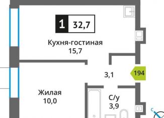 Продаю 1-ком. квартиру, 32.7 м2, Московская область