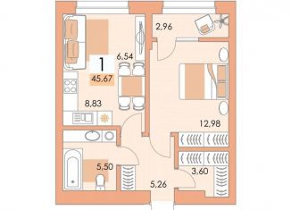 Продаю 1-ком. квартиру, 44.2 м2, Республика Башкортостан