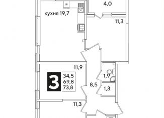 Продается 3-комнатная квартира, 73.8 м2, Краснодар, Прикубанский округ