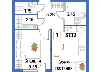 Продажа однокомнатной квартиры, 37.1 м2, Мурино, ЖК Урбанист