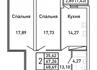 Продажа 2-ком. квартиры, 68.7 м2, Самарская область