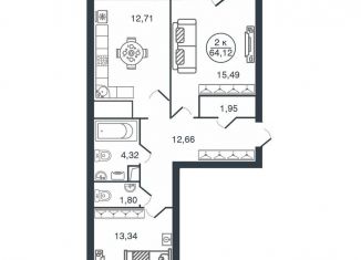 Продажа 2-ком. квартиры, 64.1 м2, Тверь