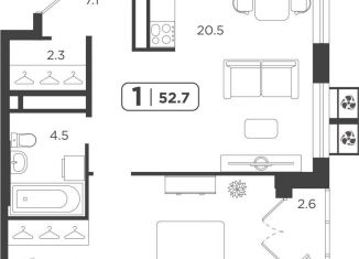 Продам 1-ком. квартиру, 54 м2, Тюмень, Центральный округ, Харьковская улица