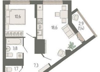 Продается однокомнатная квартира, 43.8 м2, Екатеринбург, Верх-Исетский район