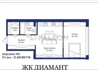 Продается двухкомнатная квартира, 51.1 м2, Москва, Октябрьский переулок, 5