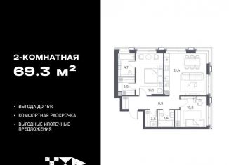 Продается двухкомнатная квартира, 69.3 м2, Москва, метро Печатники