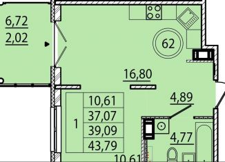 Продается 1-ком. квартира, 40.8 м2, посёлок Шушары