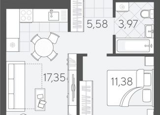 Продам 1-комнатную квартиру, 38.3 м2, Тюмень, Калининский округ, Краснооктябрьская улица, 4Ак1