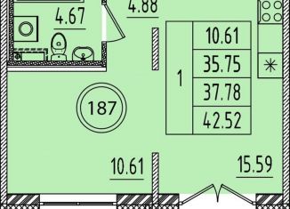 Продается 1-комнатная квартира, 35.9 м2, посёлок Шушары