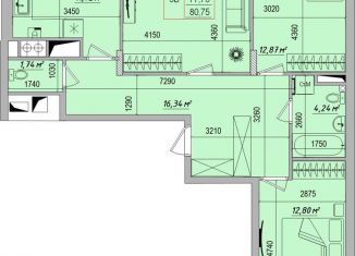 Продается трехкомнатная квартира, 80.8 м2, Белгород