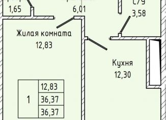 1-комнатная квартира на продажу, 36.4 м2, Нальчик, Солнечная улица, 12к1