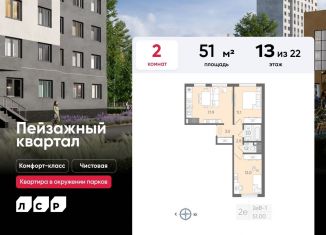 Двухкомнатная квартира на продажу, 51 м2, Санкт-Петербург, Красногвардейский район