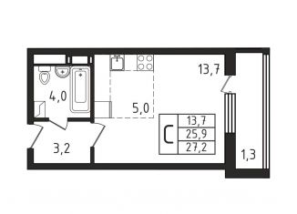 Продам квартиру студию, 27.2 м2, деревня Пирогово, улица Ильинского, 8к1