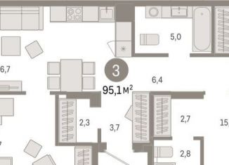 Продается 3-комнатная квартира, 96.6 м2, Екатеринбург, метро Уральская, улица Пехотинцев, 2Д