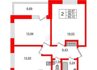 Продажа 2-ком. квартиры, 60.1 м2, Сестрорецк, улица Инструментальщиков, 18