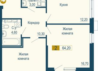 Продаю 2-комнатную квартиру, 64.2 м2, Свердловская область, улица Татищева, 105