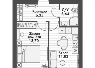 1-комнатная квартира на продажу, 35.5 м2, поселок Октябрьский