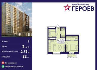 Продаю 1-комнатную квартиру, 33 м2, Балашиха, микрорайон Центр-2, к407с2