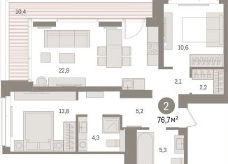 Продажа 2-комнатной квартиры, 76.7 м2, Тюмень