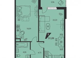 Продается 1-ком. квартира, 51.1 м2, Екатеринбург, улица Громова, 26, Ленинский район